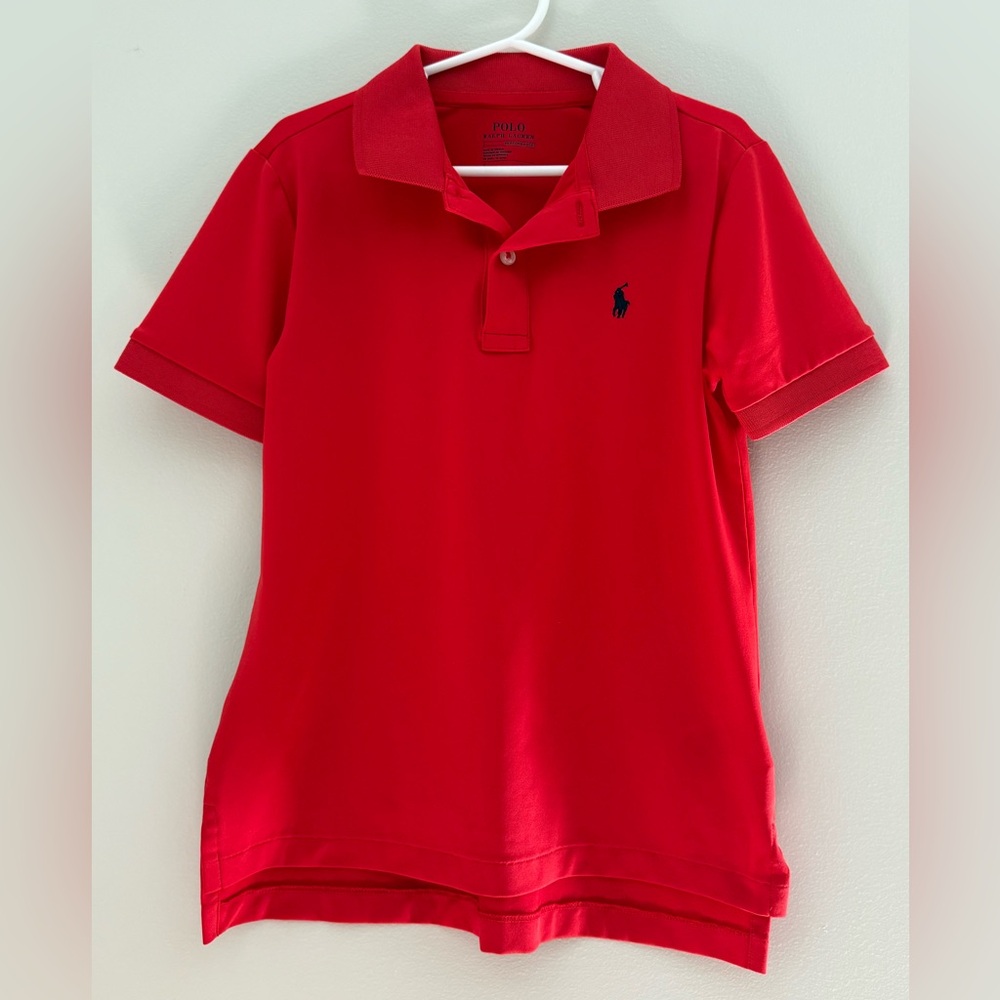 Boys Ralph Lauren Bright Red Polo with Navy Logo